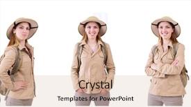  Presentation with safari - Cool new theme with woman wearing safari hat on white backdrop and a lemonade colored foreground