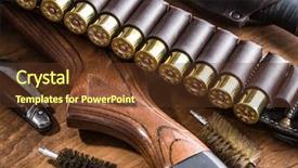  Presentation with pump - Presentation consisting of hunting equipment - pump action shotgun background and a tawny brown colored foreground