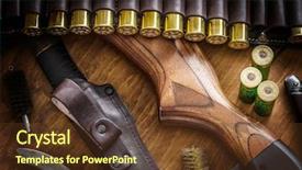  Presentation with pump - Colorful theme enhanced with hunting equipment - pump action shotgun backdrop and a tawny brown colored foreground