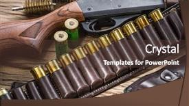  Presentation with pump - Beautiful theme featuring hunting equipment - pump action shotgun backdrop and a tawny brown colored foreground