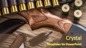  Presentation with hunting - Audience pleasing PPT layouts consisting of hunting equipment - pump action shotgun backdrop and a tawny brown colored foreground