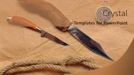  Presentation with hunting - Audience pleasing slide deck consisting of hunting-knife-on-old-paper backdrop and a coral colored foreground