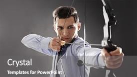  Presentation with archery - PPT theme featuring hunting targets - young businessman practicing archery background and a gray colored foreground