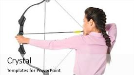  Presentation with archery - Amazing presentation having hunting targets - young woman in formal clothes backdrop and a white colored foreground