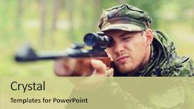  Presentation with shooting gun - PPT theme featuring hunting war army and people background and a soft green colored foreground