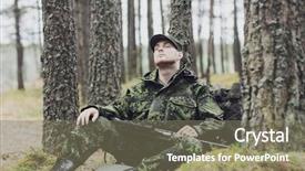  Presentation with hunting - Beautiful presentation theme featuring hunting war army and people backdrop and a  colored foreground