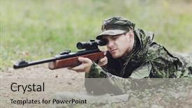  Presentation with shooting gun - Theme featuring hunting war army and people background and a light gray colored foreground