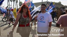  Presentation with trump - Colorful presentation design enhanced with huntington-beach-ca-usa-october backdrop and a gray colored foreground