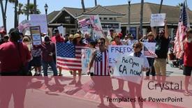  Presentation with everyone - Presentation theme with huntington-beach-california-usa background and a coral colored foreground