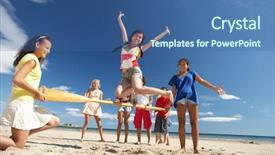  Presentation with teenagers - Slides enhanced with hurdle race - teenagers having fun on beach background and a ocean colored foreground