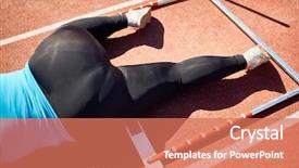  Presentation with double down - Cool new slide deck with hurdles - -sized woman fell down backdrop and a coral colored foreground