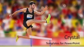 Presentation with show - Beautiful theme featuring hurdles - athletic man practicing show jumping backdrop and a red colored foreground