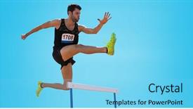  Presentation with athletic shoe - Slides consisting of hurdles - athletic man practicing show jumping background and a light blue colored foreground