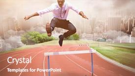  Presentation with composite - Colorful PPT layouts enhanced with hurdles - businessman jumping a hurdle backdrop and a coral colored foreground
