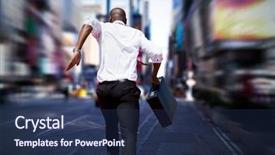  Presentation with new york - PPT theme featuring hurdles - businessman jumping a hurdle background and a ocean colored foreground