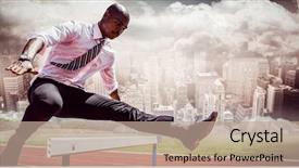  Presentation with composite - Audience pleasing slide deck consisting of hurdles - businessman jumping a hurdle backdrop and a coral colored foreground