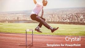  Presentation with composite - Audience pleasing PPT theme consisting of hurdles - businessman jumping a hurdle backdrop and a coral colored foreground
