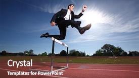  Presentation with college running track hurdle - Cool new slides with hurdles - businessman jumping over hurdle backdrop and a tawny brown colored foreground
