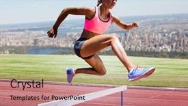  Presentation with athlete track or running track - Audience pleasing PPT theme consisting of hurdles - digital composite of athlete running backdrop and a coral colored foreground