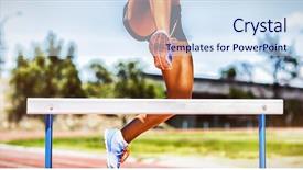  Presentation with athlete - Theme with hurdles - female athlete jumping above background and a sky blue colored foreground