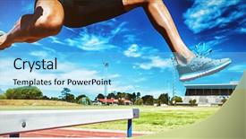  Presentation with athlete - Slides having hurdles - female athlete jumping above background and a light blue colored foreground