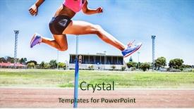  Presentation with athlete - Audience pleasing theme consisting of hurdles - female athlete jumping above backdrop and a mint green colored foreground