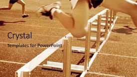  Presentation with runners - Colorful presentation theme enhanced with hurdles - hurdle race motion blur backdrop and a gold colored foreground