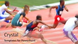  Presentation with racing diversity race ethnicity - PPT layouts consisting of hurdles - hurdle race motion blur background and a coral colored foreground
