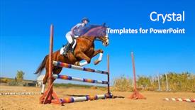  Presentation with female - Beautiful slide deck featuring hurdles - image of female jockey backdrop and a cobalt blue colored foreground