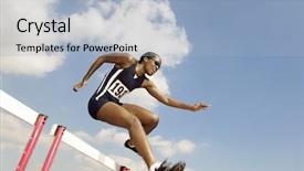  Presentation with athlete - Audience pleasing PPT layouts consisting of hurdles - low angle view backdrop and a light blue colored foreground