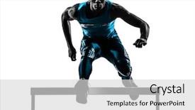  Presentation with college running track hurdle - Slide deck enhanced with hurdles - one african man hurdler running background and a light gray colored foreground