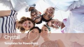  Presentation with office - Presentation design consisting of hurdles - portrait of smiling business colleagues background and a coral colored foreground