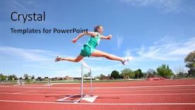  Presentation with woman praying over bible - PPT layouts consisting of hurdles - woman jumping over hurdle background and a light blue colored foreground