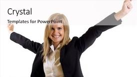  Presentation with power of one - Slides having hurray - one very happy businesswoman background and a  colored foreground