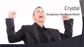  Presentation with successful - Presentation with hurray - successful business man isolated background and a sky blue colored foreground