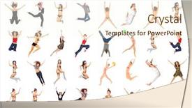  Presentation with team - Theme having hurray to us team jumping background and a cream colored foreground