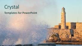  Presentation with crashing waves - Amazing PPT theme having hurricanes caribbean - el morro fortress and lighthouse backdrop and a lemonade colored foreground