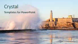  Presentation with crashing waves - Slides with hurricanes caribbean - el morro fortress and lighthouse background and a sky blue colored foreground