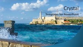  Presentation with ocean waves - Amazing presentation theme having hurricanes caribbean - famous castle of el morro backdrop and a light blue colored foreground