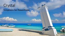  Presentation with maya - Slides featuring hurricanes caribbean - puerto morelos old bent lighthouse background and a teal colored foreground