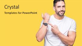  Presentation with upset - Beautiful presentation featuring hurry pointing to watch time backdrop and a yellow colored foreground