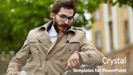  Presentation with elegant - Amazing slide set having hurrying businessman in elegant trench backdrop and a coral colored foreground