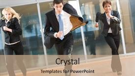  Presentation with optimistic - Colorful slide deck enhanced with hurrying people in suits backdrop and a coral colored foreground