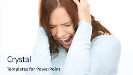  Presentation with woman praying over bible - Colorful slides enhanced with student feel bore - bright picture of screaming woman backdrop and a sky blue colored foreground