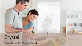  Presentation with shoulder - Amazing presentation theme having woman peeking over her husband' backdrop and a  colored foreground