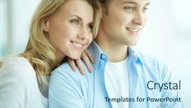  Presentation with flat lay of female sport - Presentation theme featuring husband and both looking forward background and a sky blue colored foreground