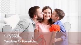 Presentation with an open gift box - Beautiful PPT layouts featuring husband and son giving gift backdrop and a coral colored foreground