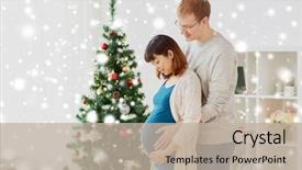  Presentation with pregnancy medicine healthcare and people - Slide deck enhanced with husband at home at christmas background and a mint green colored foreground