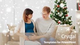  Presentation with christmas holidays - Amazing PPT theme having husband at home at christmas backdrop and a coral colored foreground