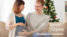  Presentation with christmas holidays - Amazing PPT theme having husband at home at christmas backdrop and a  colored foreground